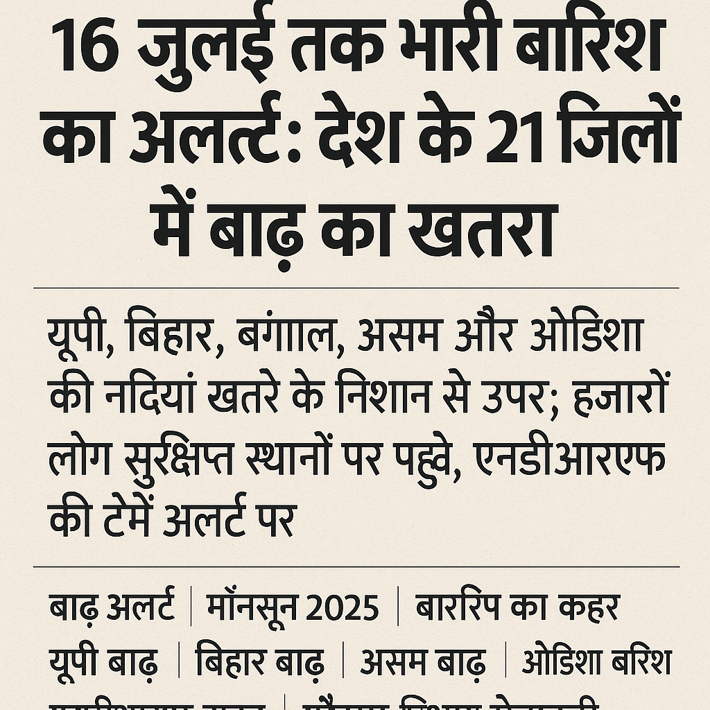 16 जुलाई तक भारी बारिश का अलर्ट